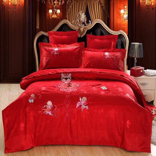 韩鑫家纺 婚庆套件床上用品 高档床品床盖式4-6件套件(百子纳福6件套